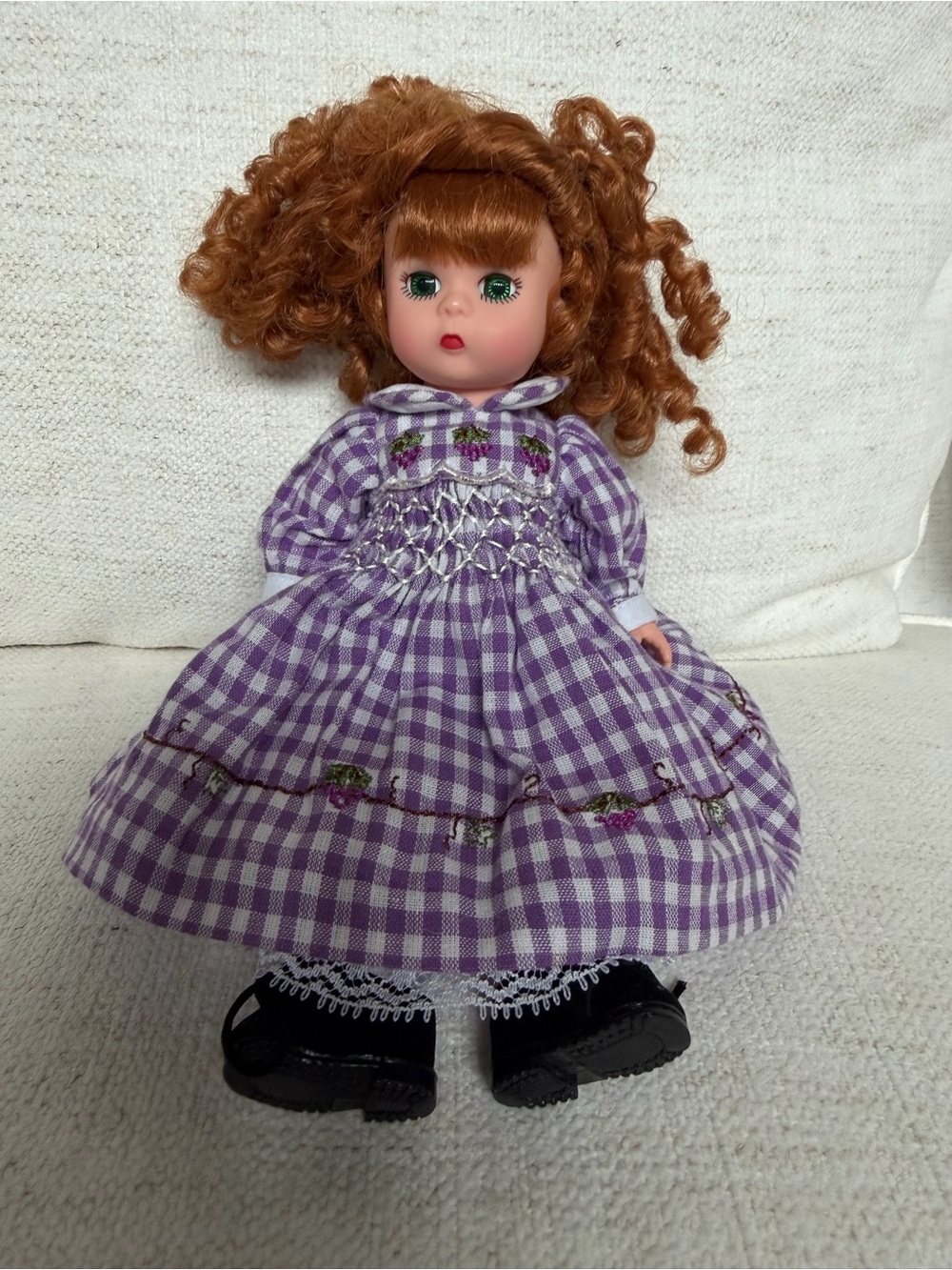 Madame Alexander Doll with Purple Gingham Dress and Curly Red Hair
